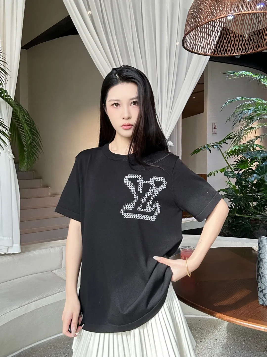 Louis Vuitton/Louis Vuitton front and back jacquard large logo knitted short sleeves